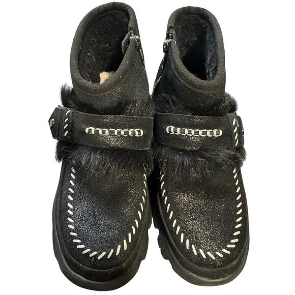 Ugg Fluff Punk UGGPure And Lamb Fur Suede Ankle Boots Fleece Black Size 5 - Picture 3 of 9